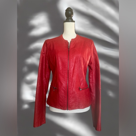 Guess Jackets & Blazers - GUESS Red Women's Zip-Front Faux Leather Jacket